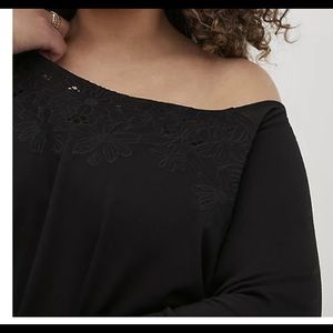 Off shoulder French Terry sweatshirt floral design around top